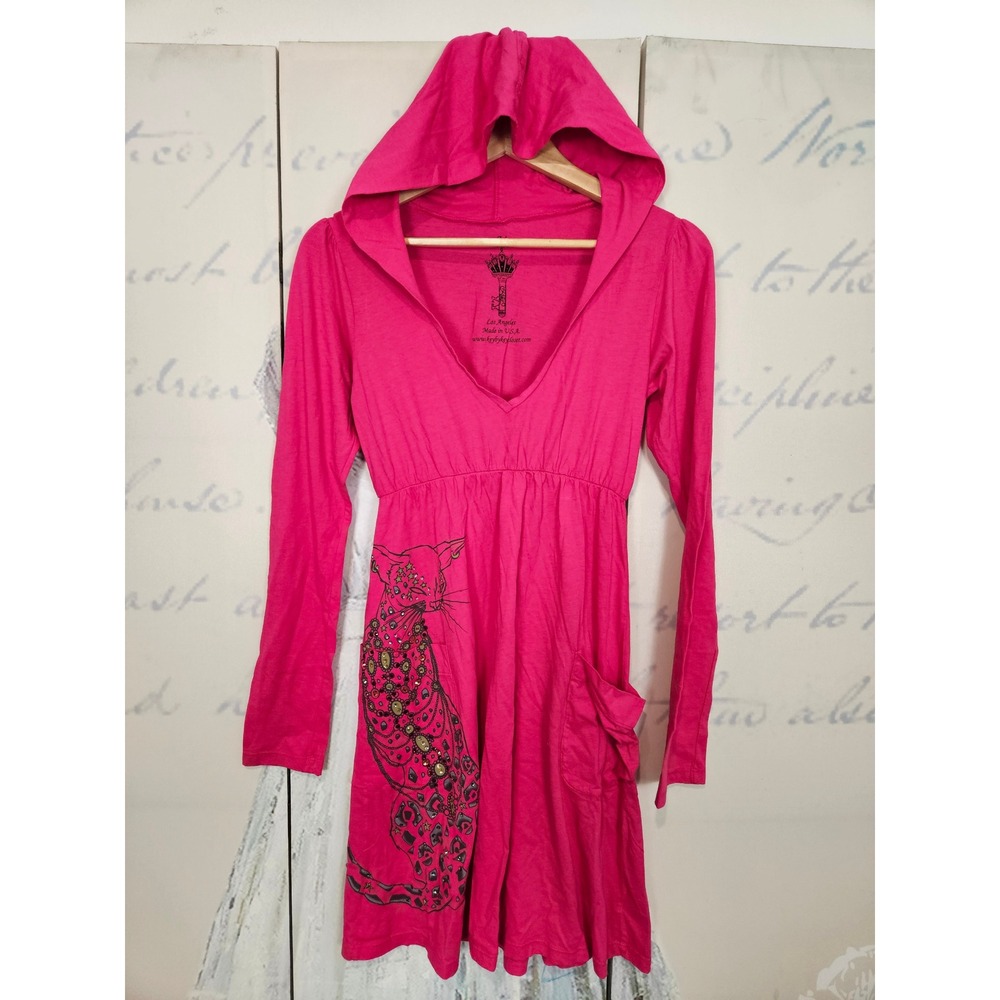 Key Closet Hot Pink Hooded Mini Dress Rhinestone Leopard Graphic Y2K Medium